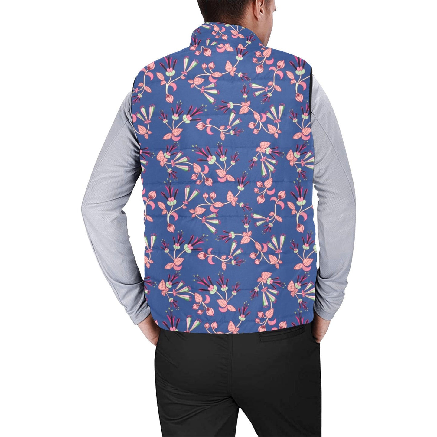 Swift Floral Peach Blue Men's Padded Vest Jacket