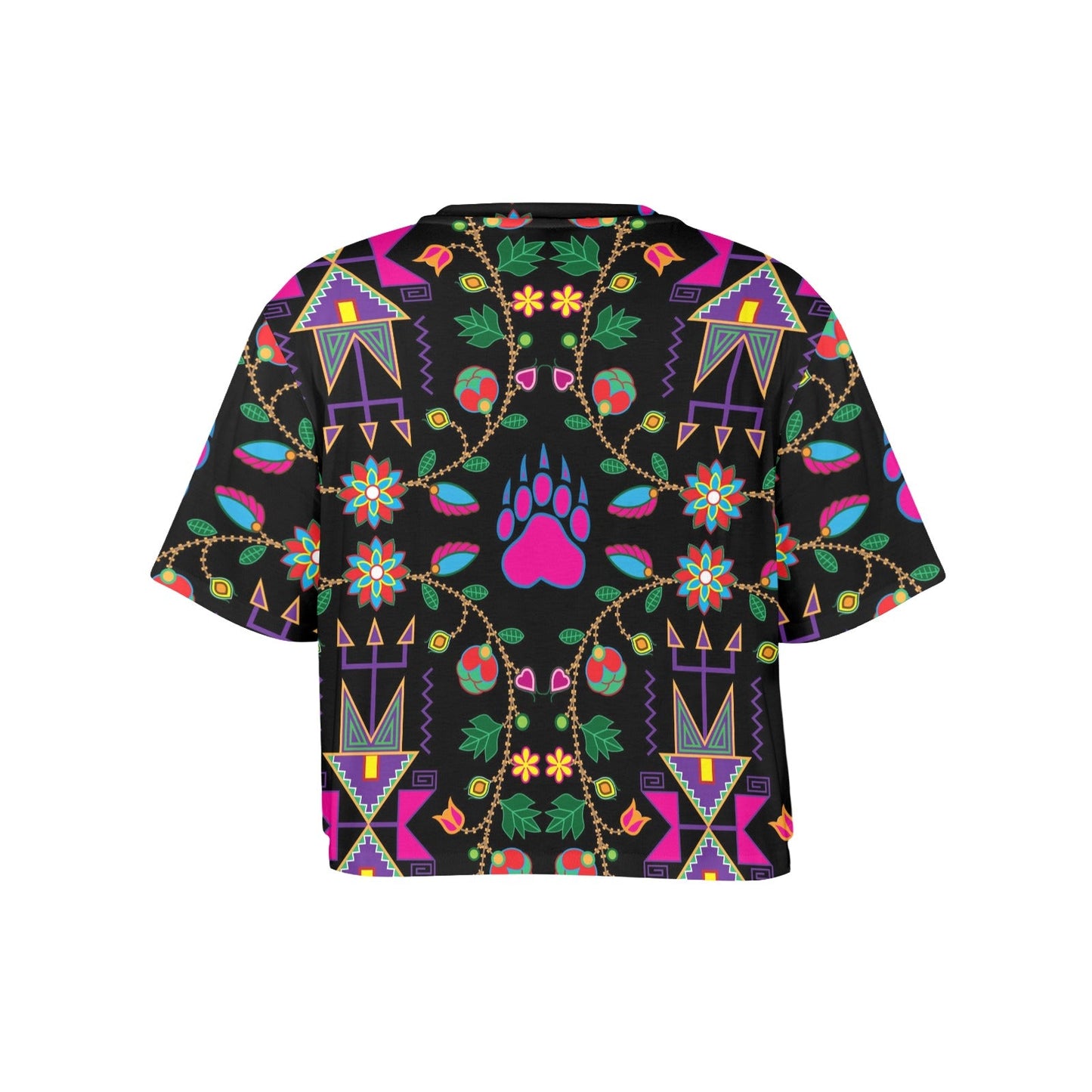Geometric Floral Fall Black Crop Top