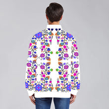 Load image into Gallery viewer, Floral Beadwork Seven Clans White Zippered Collared Lightweight Jacket
