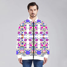 Load image into Gallery viewer, Floral Beadwork Seven Clans White Zippered Collared Lightweight Jacket
