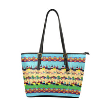 Load image into Gallery viewer, Horses and Buffalo Ledger Torquoise Leather Tote Bag
