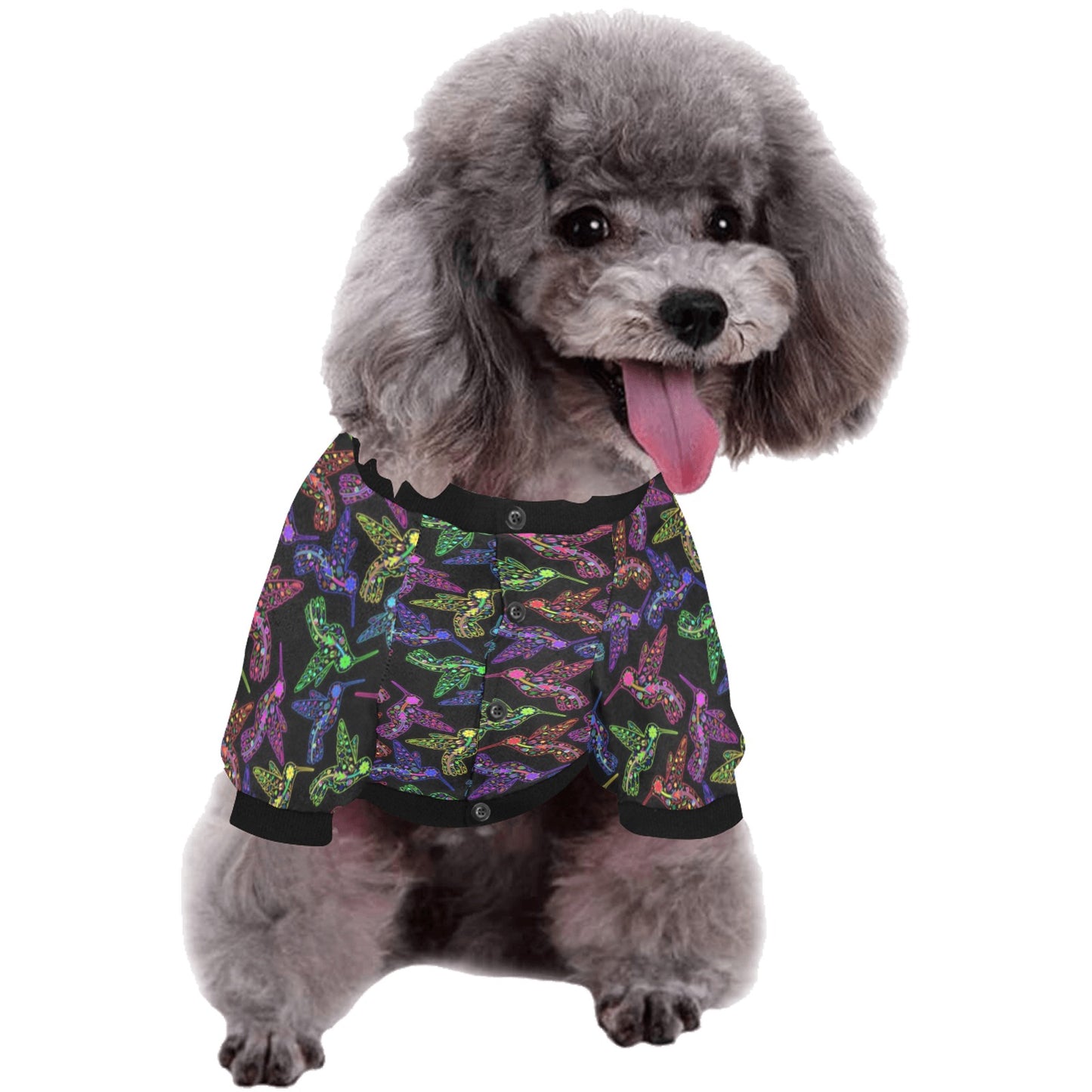 Neon Floral Hummingbirds Pet Dog Round Neck Shirt