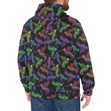 Load image into Gallery viewer, Neon Floral Hummingbirds Men&#39;s Long Sleeve Fleece Hoodie
