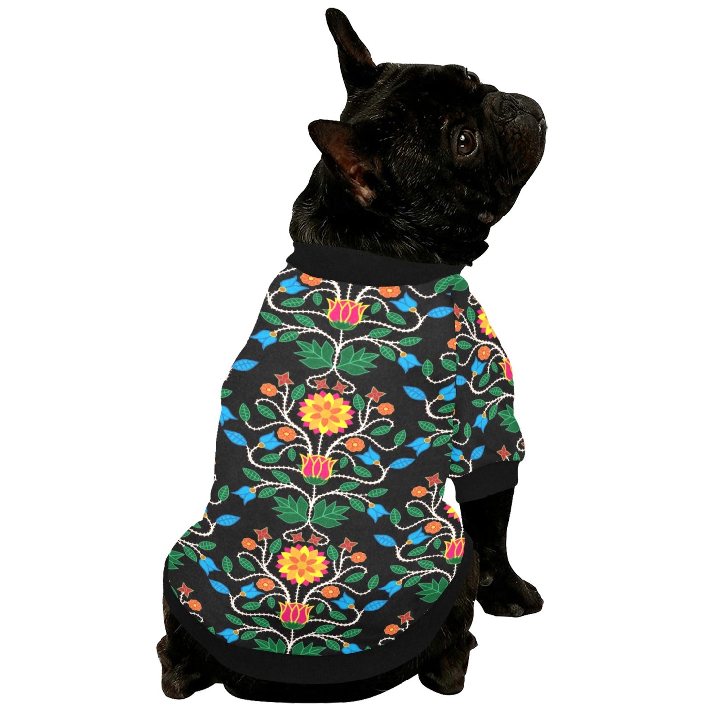 Floral Beadwork Four Clans Pet Dog Round Neck Shirt