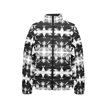 Load image into Gallery viewer, Between the Mountains Black and White Women&#39;s Stand Collar Padded Jacket
