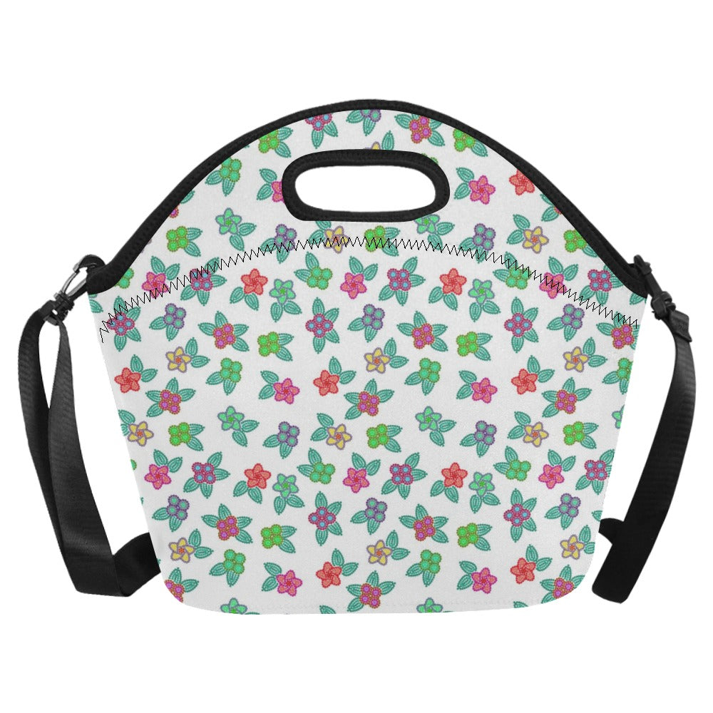 Berry Flowers White Neoprene Lunch Bag/Large