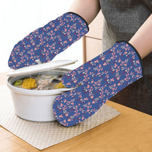 Load image into Gallery viewer, Swift Floral Peach Blue Oven Mitt &amp; Pot Holder
