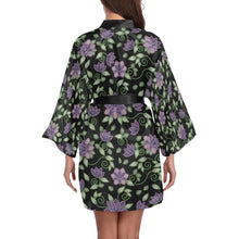 Load image into Gallery viewer, Purple Beaded Rose Long Sleeve Kimono Robe
