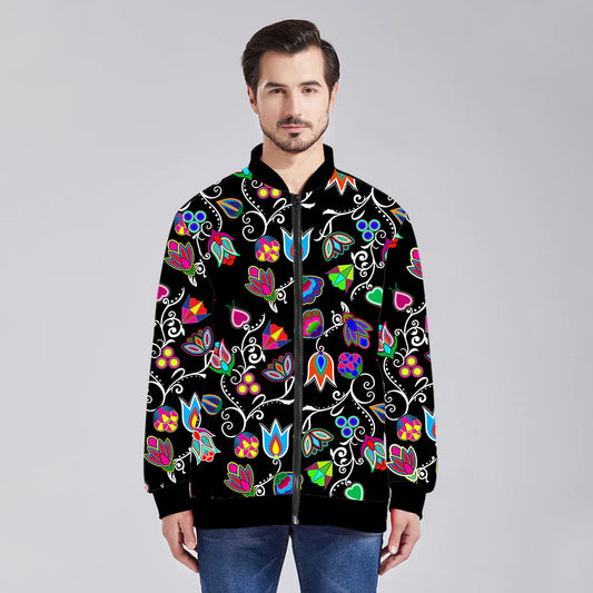 Indigenous Paisley Black White Zippered Collared Lightweight Jacket