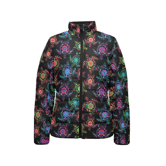 Neon Floral Turtles Stand Collar Jacket