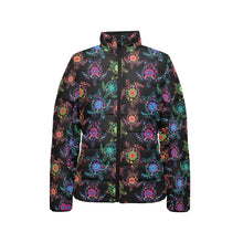 Load image into Gallery viewer, Neon Floral Turtles Women&#39;s Stand Collar Padded Jacket
