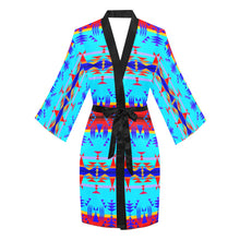Load image into Gallery viewer, Between the Mountains Blue Long Sleeve Kimono Robe
