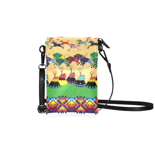 Horses and Buffalo Ledger White Small Cell Phone Purse