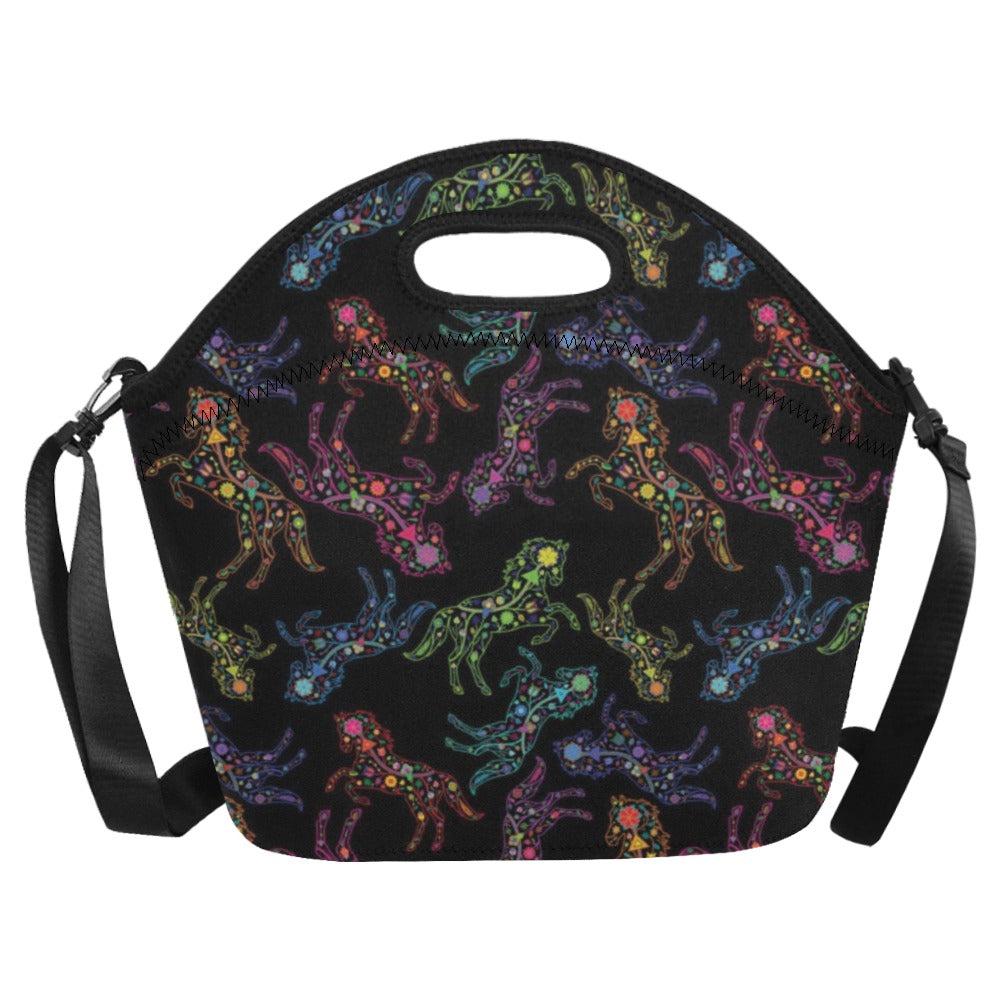 Neon Floral Horses Neoprene Lunch Bag/Large