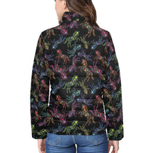 Load image into Gallery viewer, Neon Floral Horses Women&#39;s Stand Collar Padded Jacket
