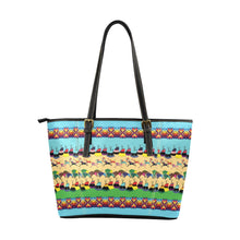 Load image into Gallery viewer, Horses and Buffalo Ledger Torquoise Leather Tote Bag
