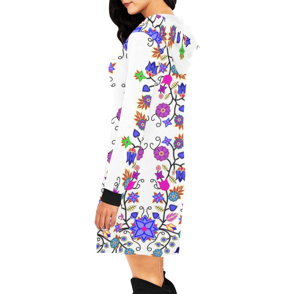 Floral Beadwork Seven Clans White Hoodie Dress
