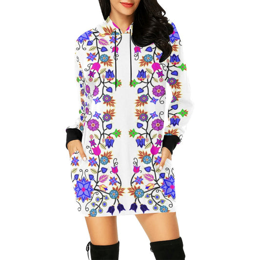 Floral Beadwork Seven Clans White Hoodie Dress