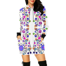 Load image into Gallery viewer, Floral Beadwork Seven Clans White Hoodie Dress
