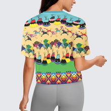 Load image into Gallery viewer, Horses and Buffalo Ledger Turquoise Crop Top
