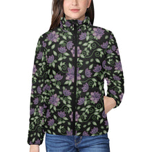 Load image into Gallery viewer, Purple Beaded Rose Women&#39;s Stand Collar Padded Jacket
