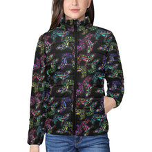 Load image into Gallery viewer, Neon Floral Wolves Women&#39;s Stand Collar Padded Jacket
