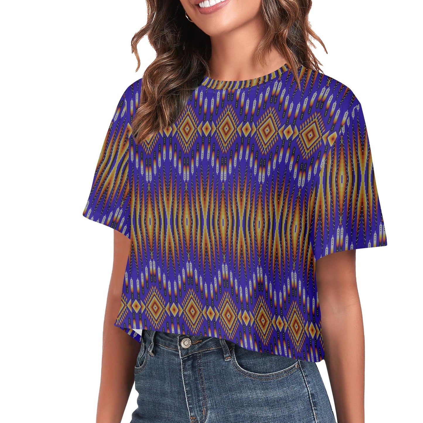 Fire Feather Blue Crop Top