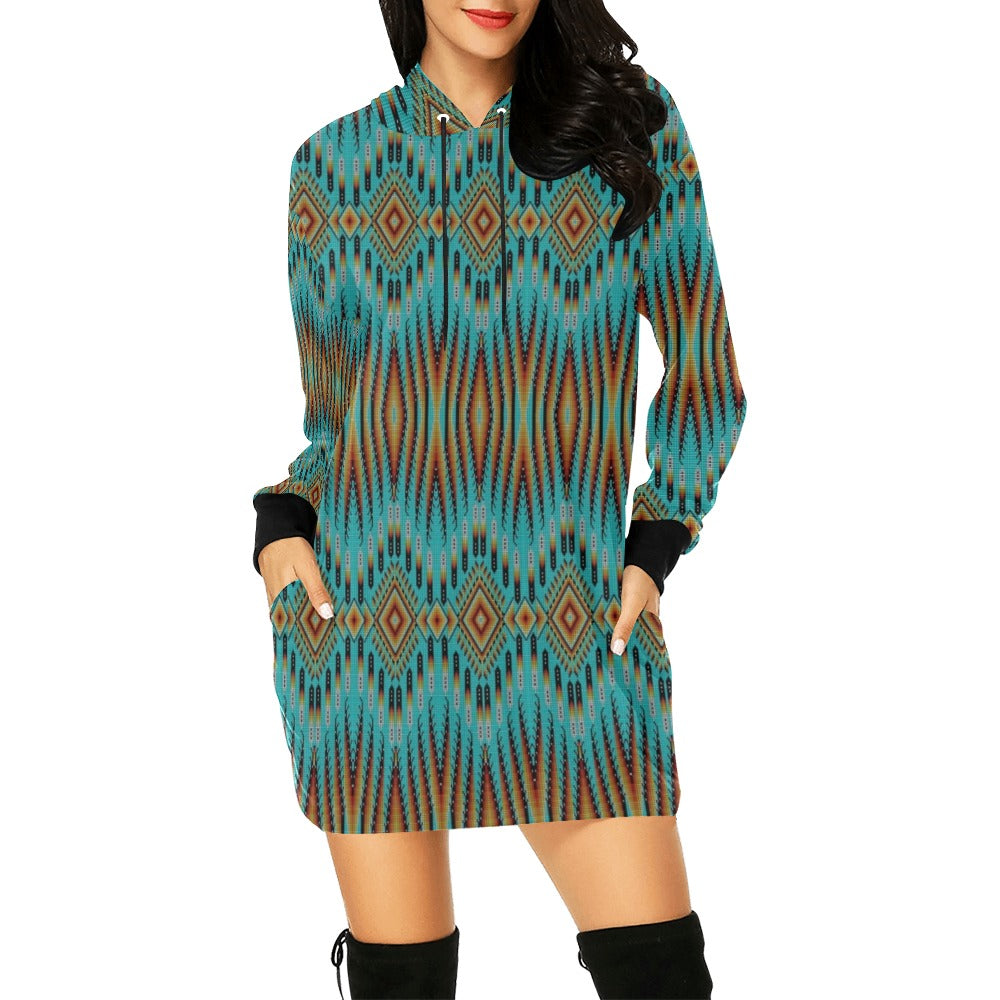 Fire Feather Turquoise Hoodie Dress