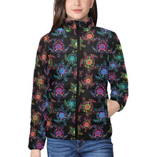 Load image into Gallery viewer, Neon Floral Turtles Women&#39;s Stand Collar Padded Jacket
