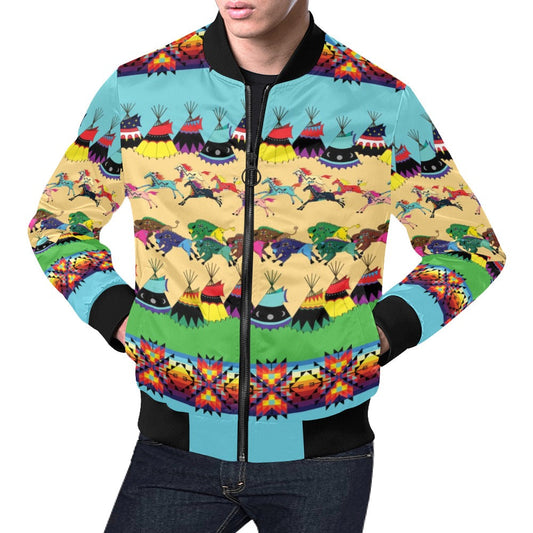 Horses and Buffalo Ledger Turquoise Bomber Jacket for Men