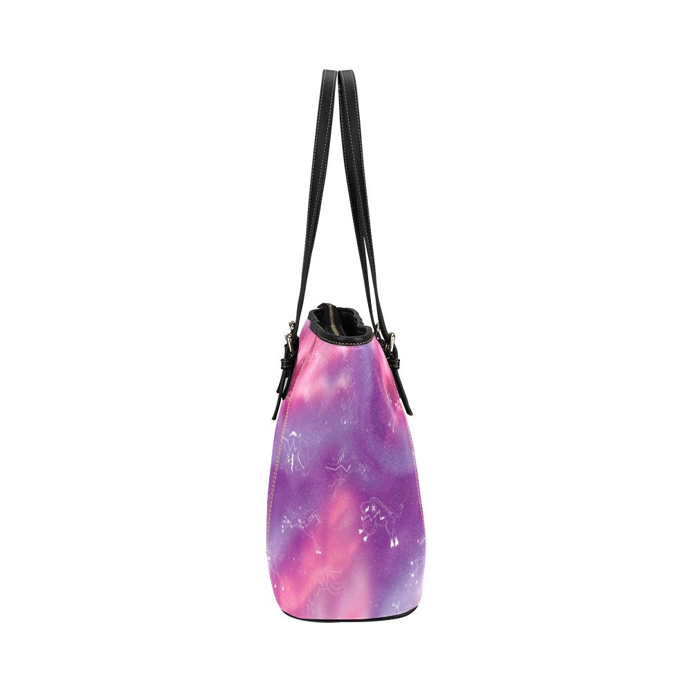 Animal Ancestors 7 Aurora Gases Pink and Purple Leather Tote Bag