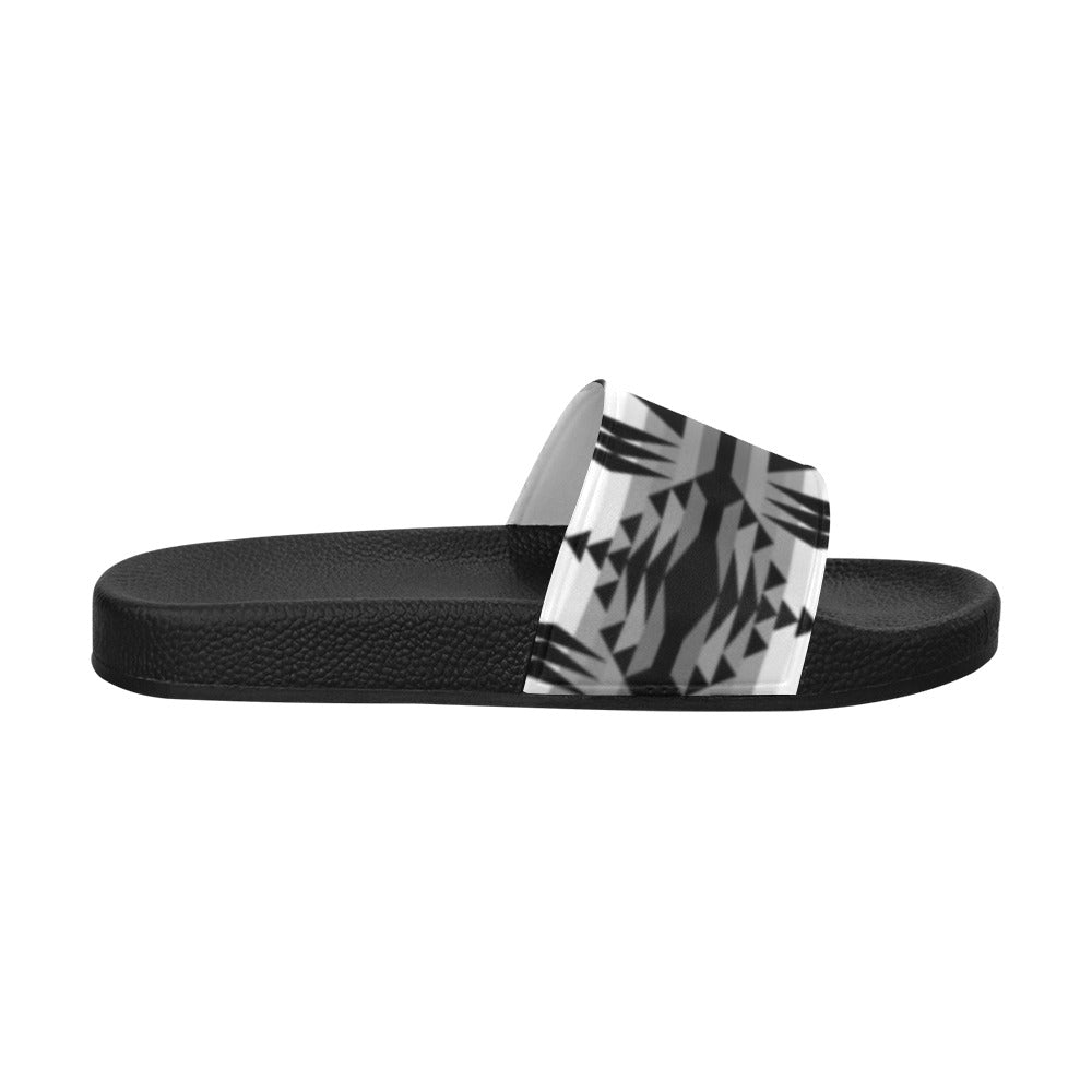 Between the Mountains White and Black Slide Sandals
