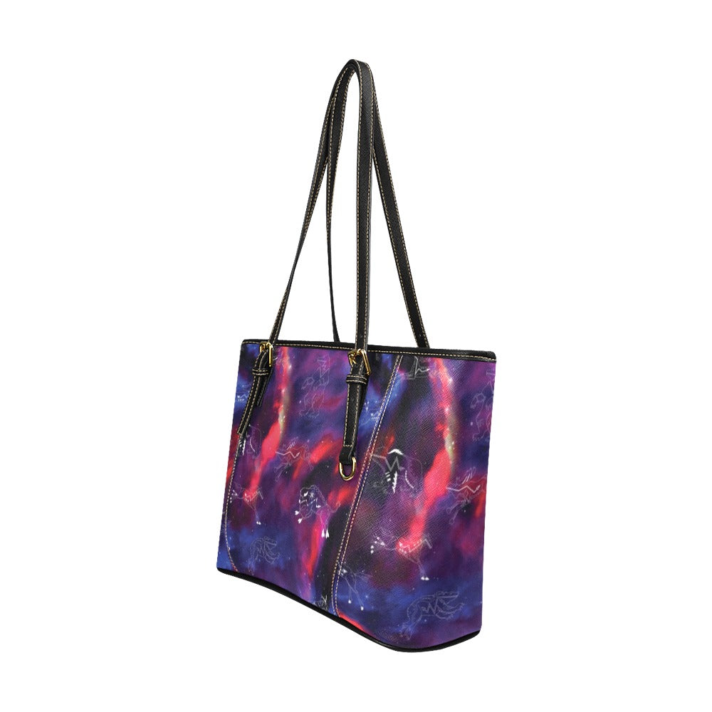 Animal Ancestors 3 Blue Pink Swirl Leather Tote Bag