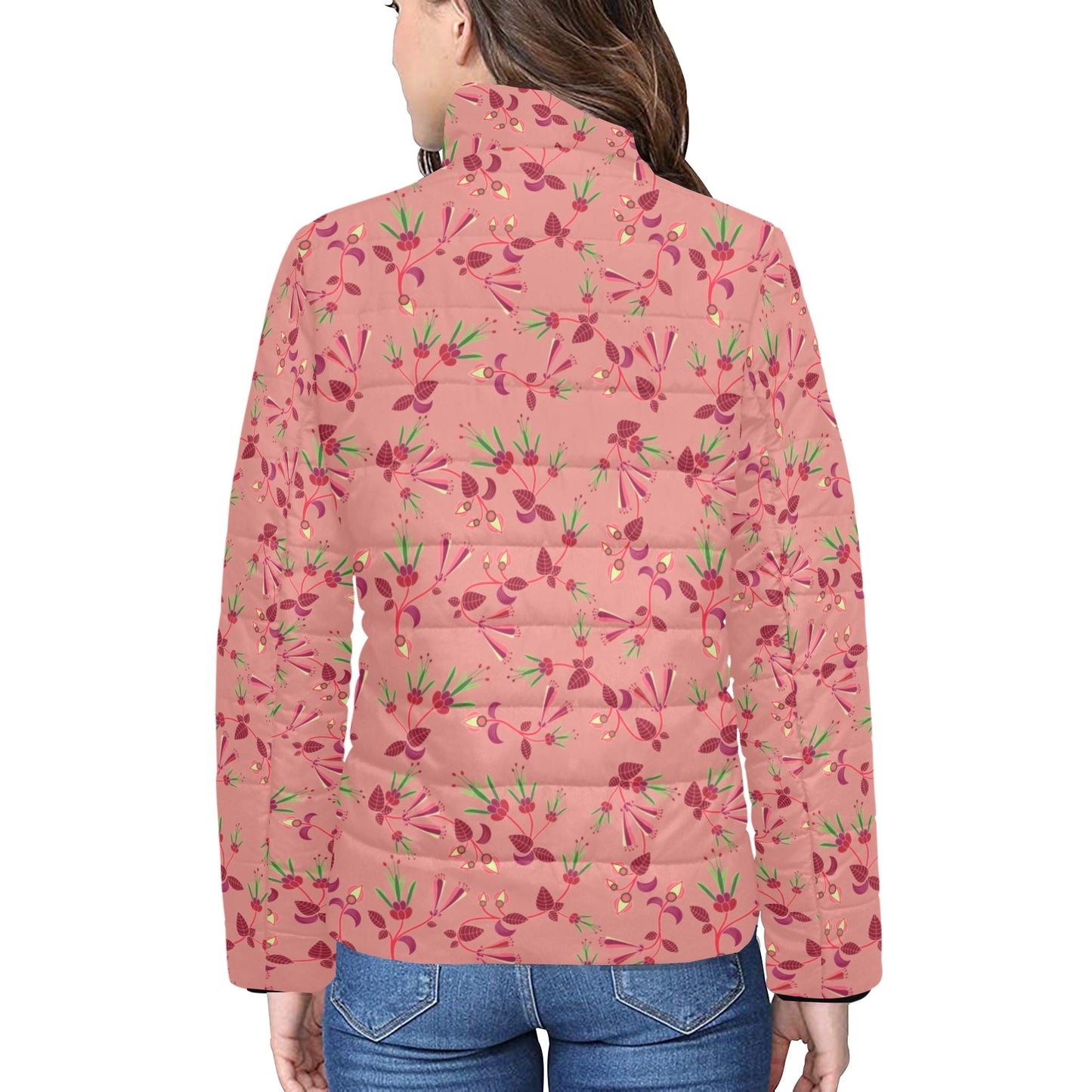 Swift Floral Peach Rouge Remix Women's Stand Collar Padded Jacket