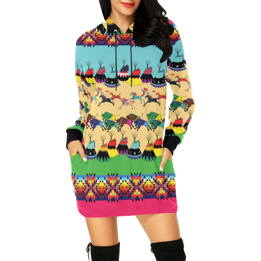 Horses and Buffalo Ledger Pink Hoodie Dress