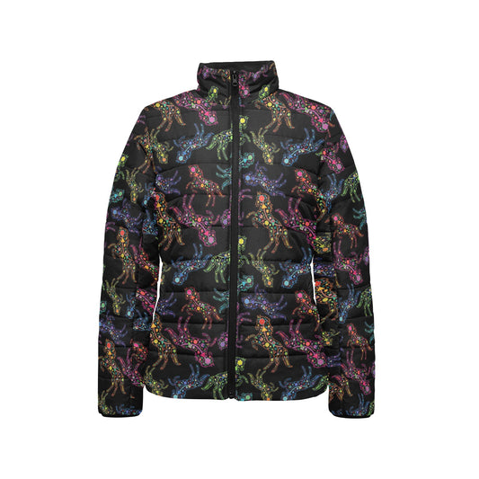 Neon Floral Horses Stand Collar Jacket