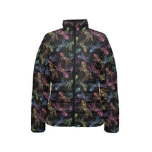 Load image into Gallery viewer, Neon Floral Horses Women&#39;s Stand Collar Padded Jacket
