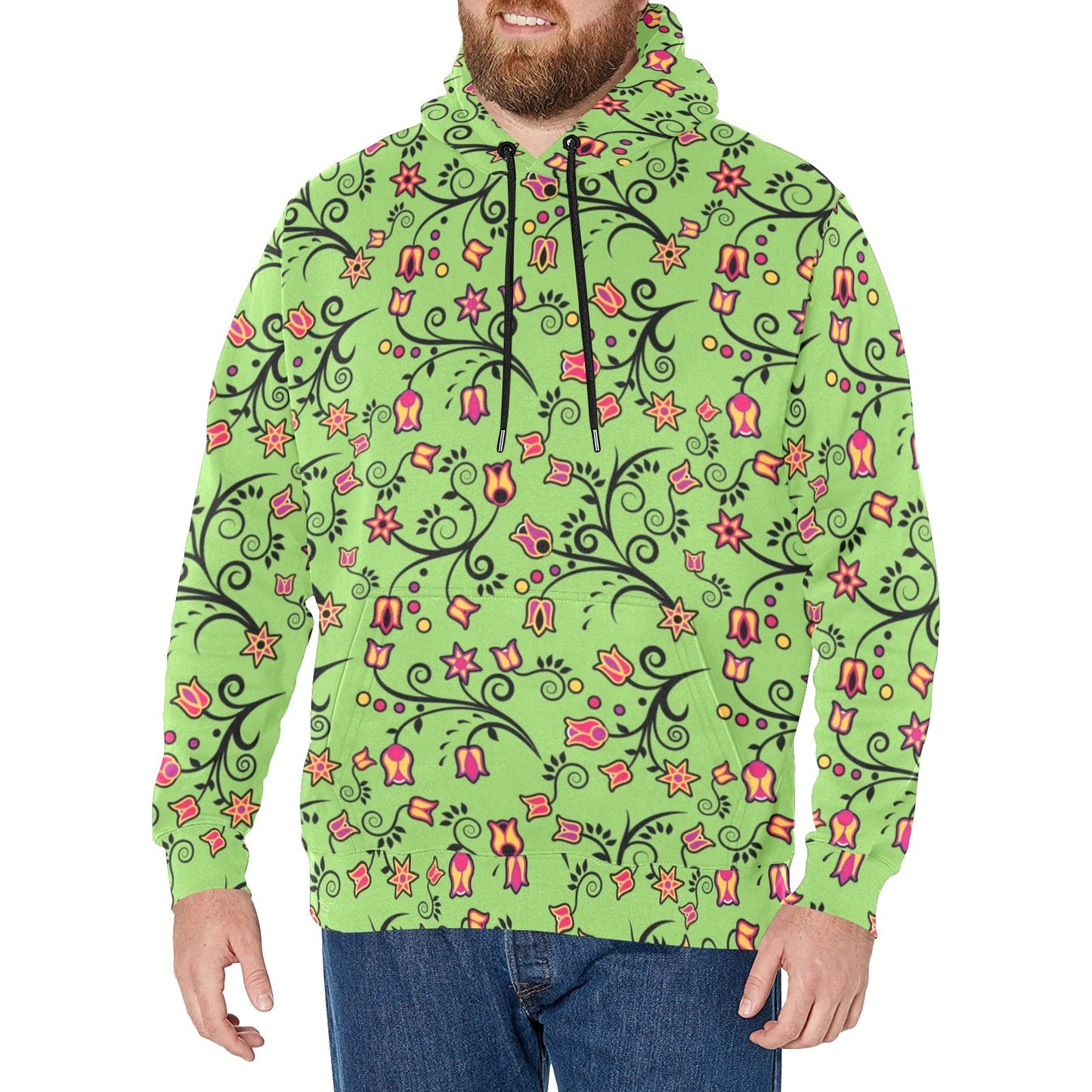 LightGreen Yellow Star Men's Long Sleeve Fleece Hoodie