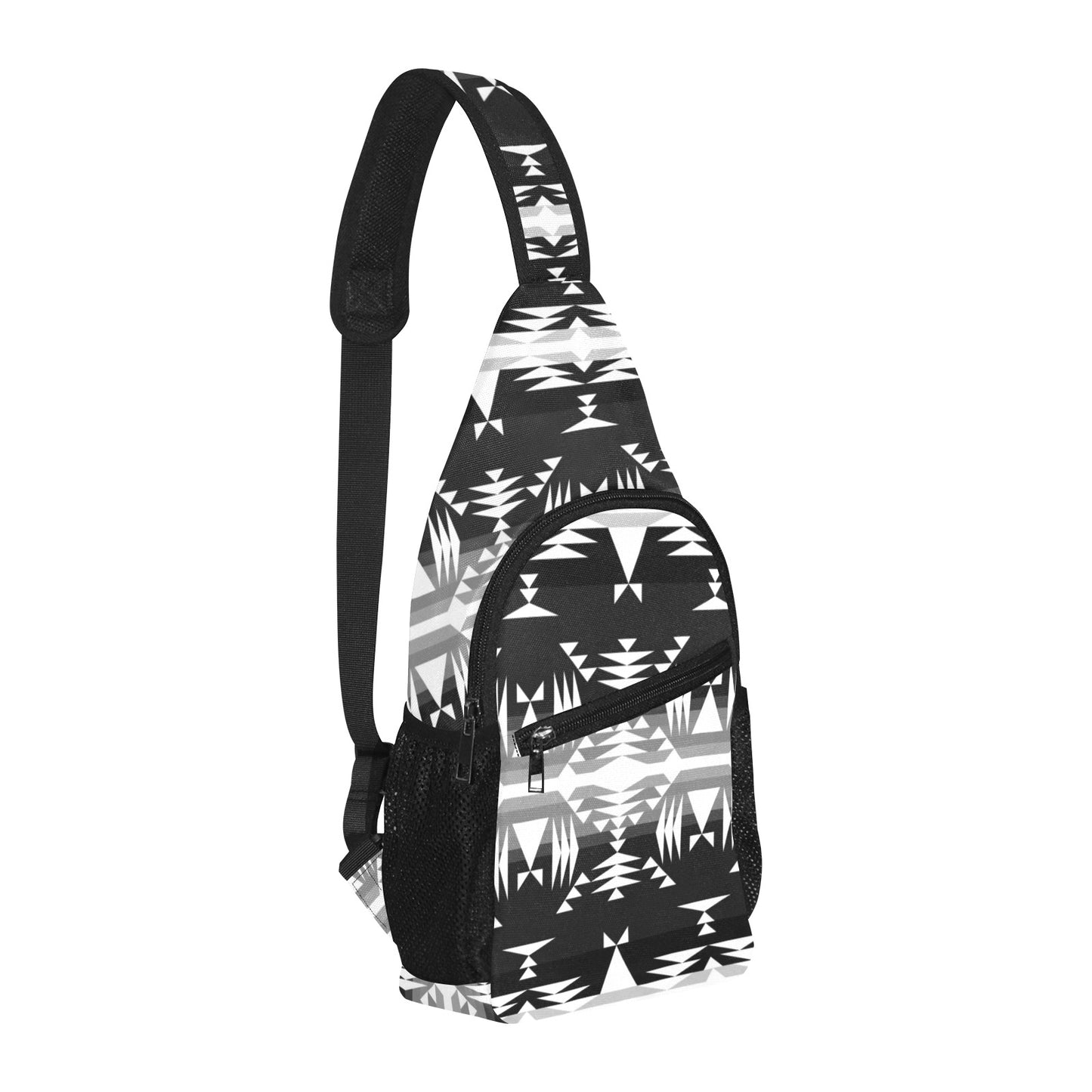 Between the Mountains Black and White Chest Bag