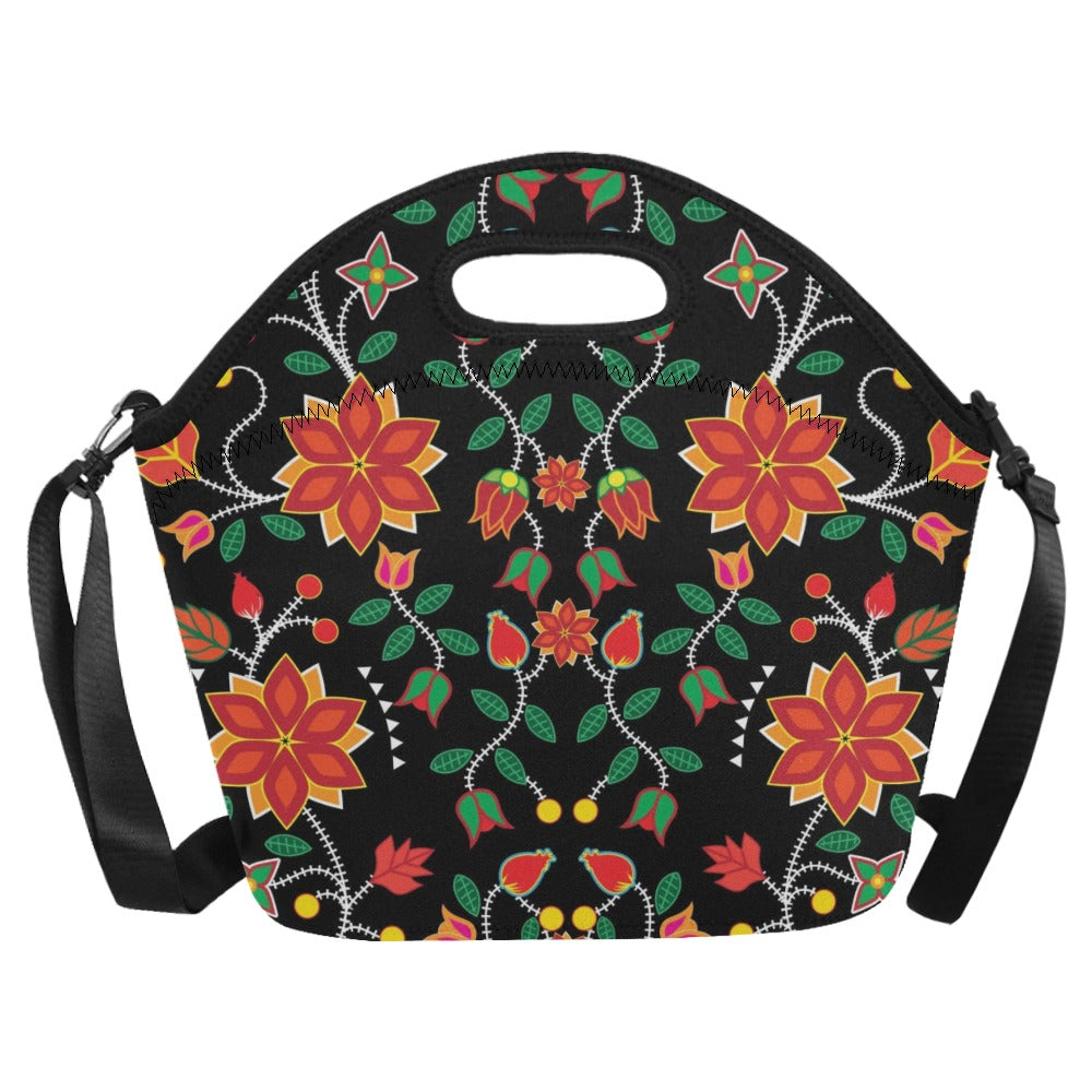 Floral Beadwork Six Bands Neoprene Lunch Bag/Large