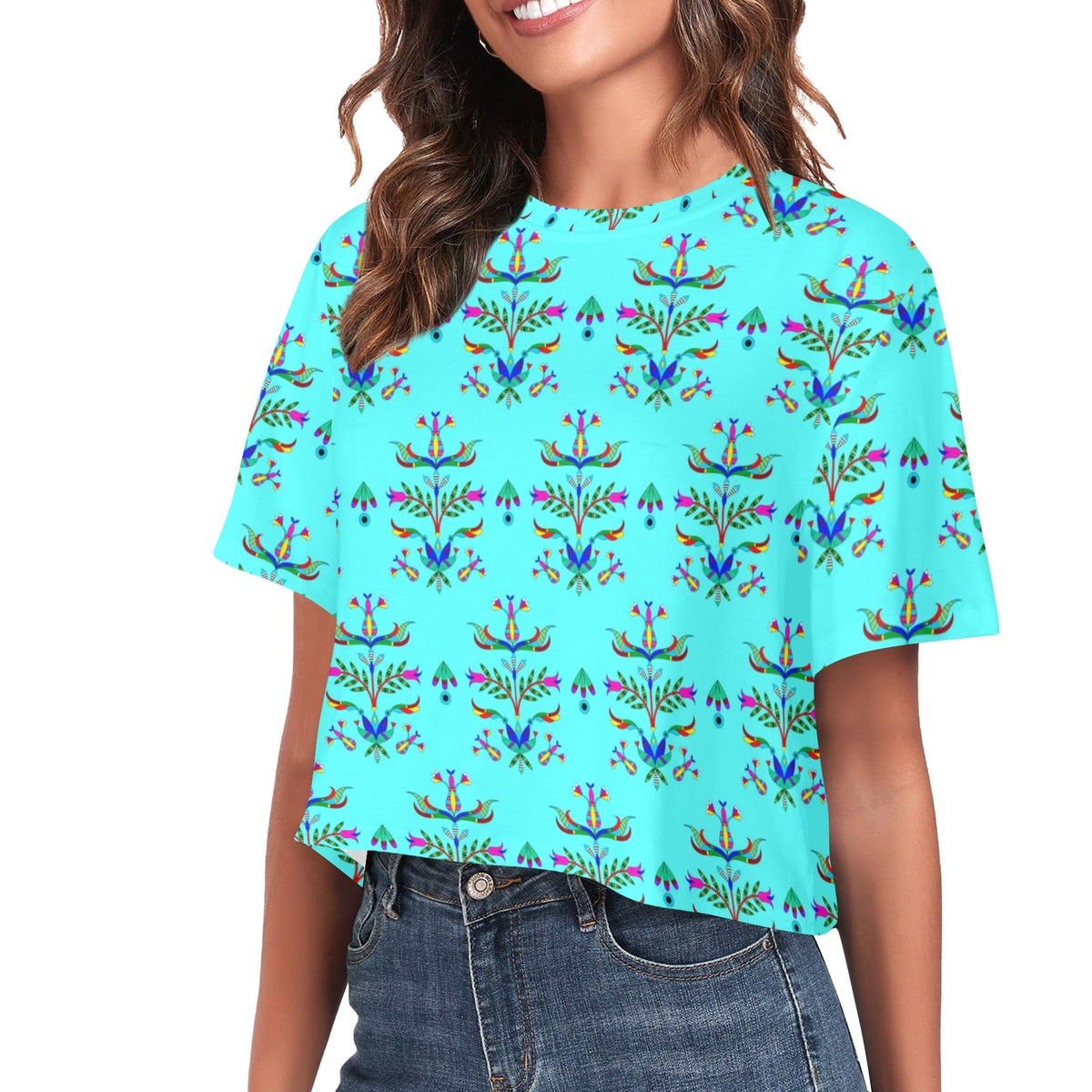Dakota Damask Turquoise Crop Top