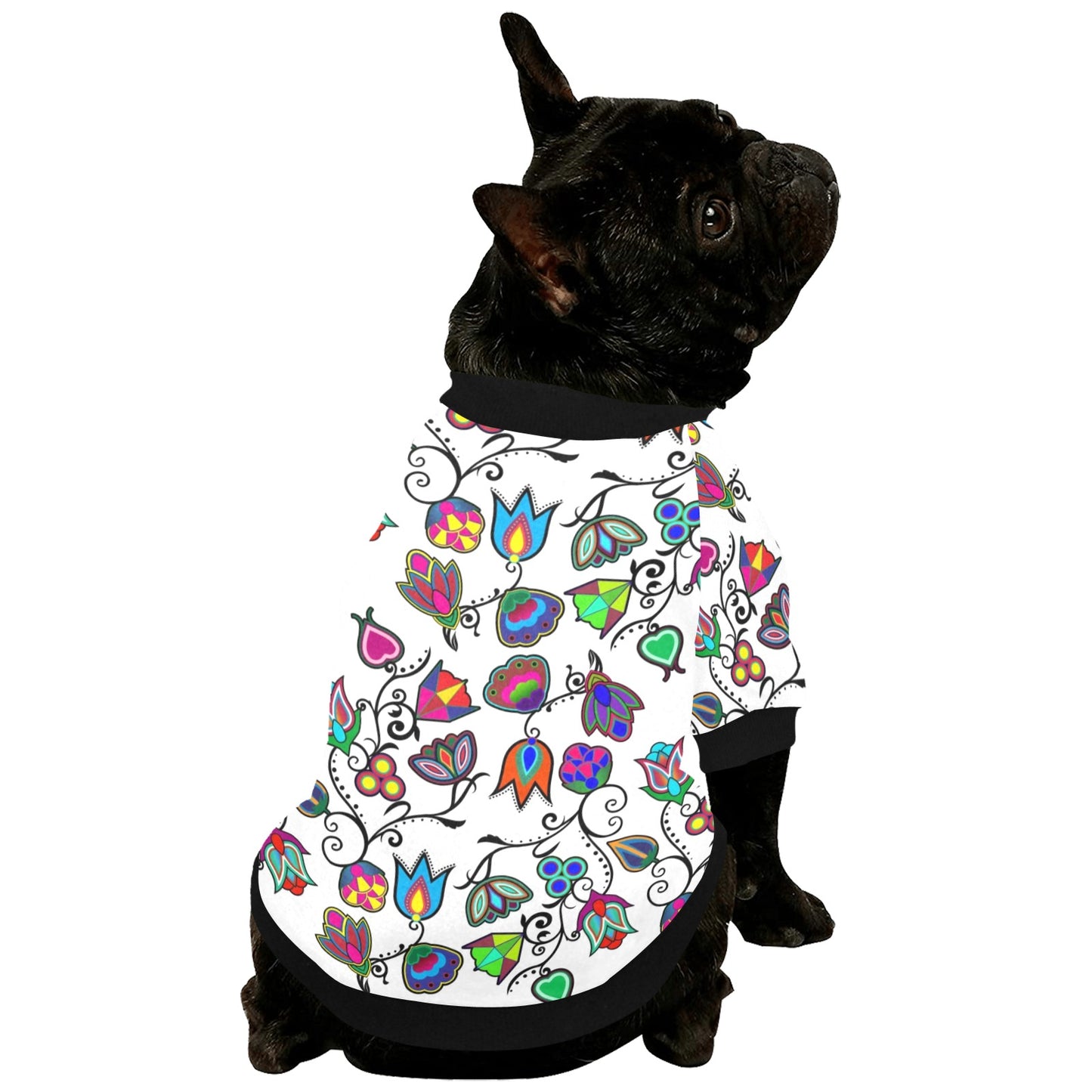 Indigenous Paisley White Pet Dog Round Neck Shirt