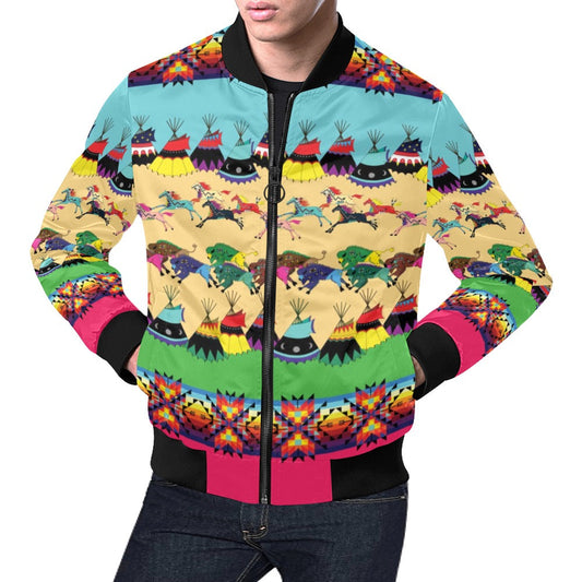 Horses and Buffalo Ledger Pink Bomber Jacket for Men