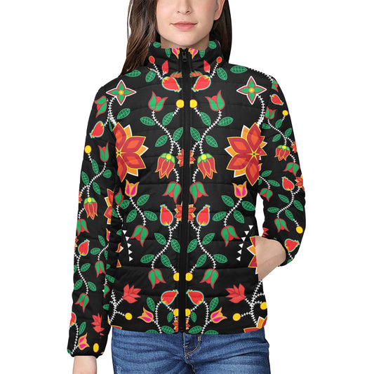 Floral Beadwork Six Bands Women's Stand Collar Padded Jacket