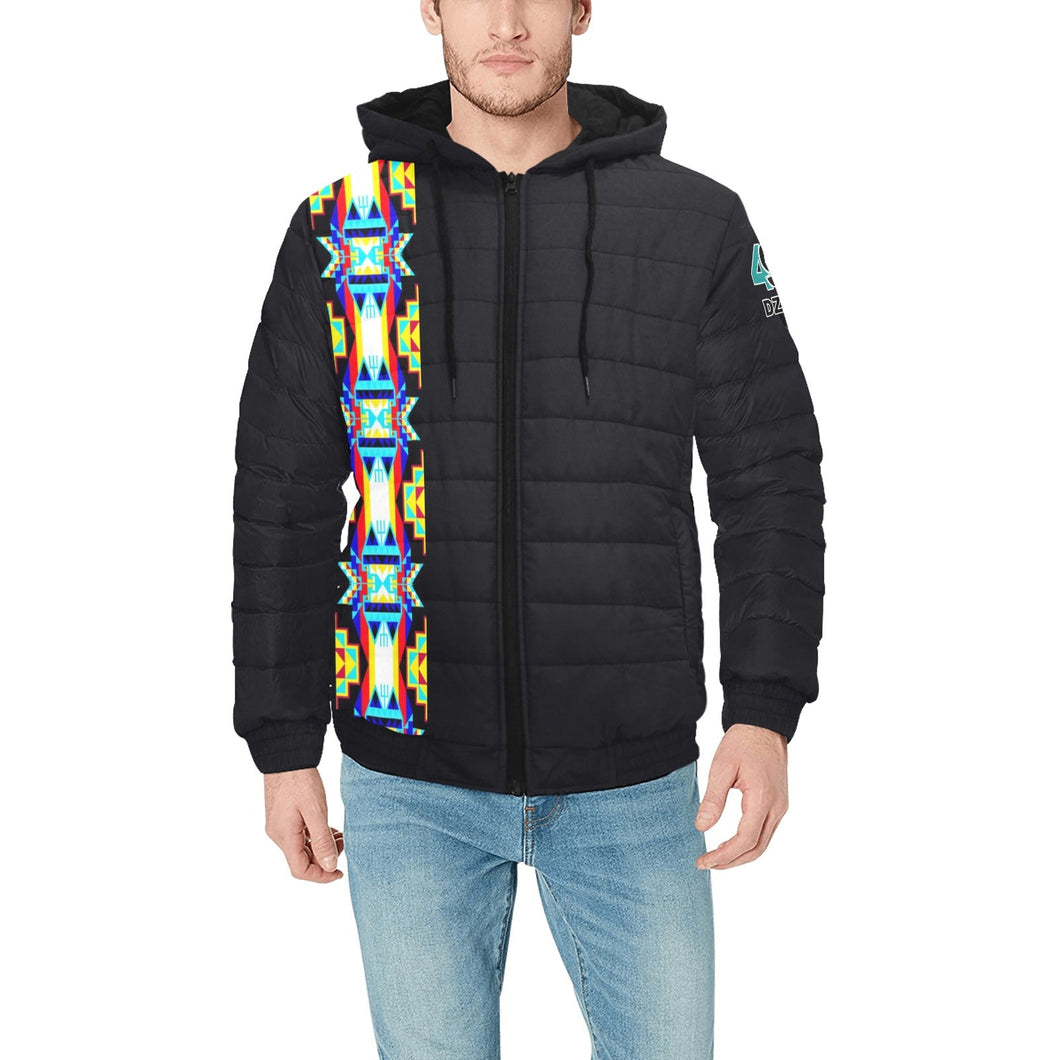 Blanket Strip Black Vert Men's Padded Hooded Jacket