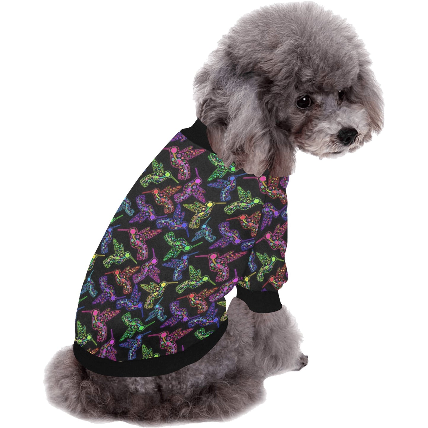 Neon Floral Hummingbirds Pet Dog Round Neck Shirt