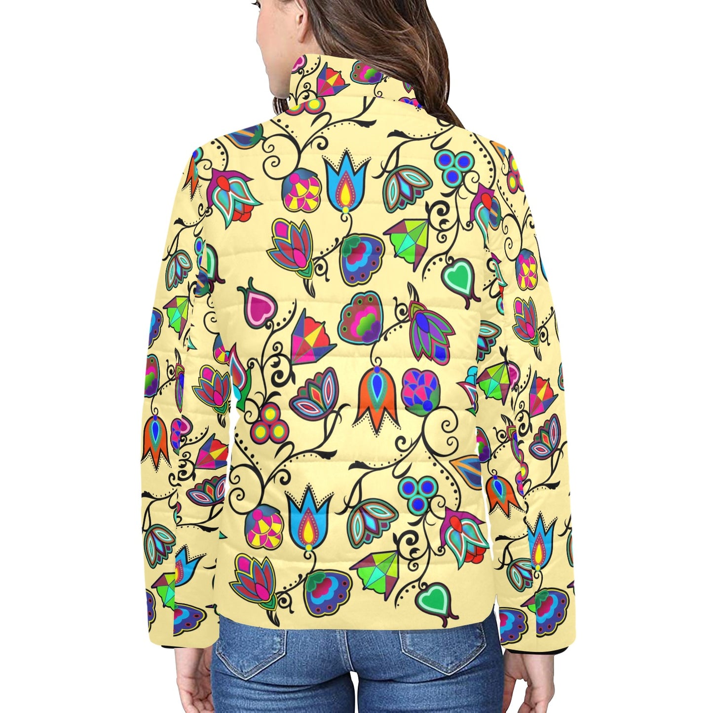 Indigenous Paisley Vanilla Women's Stand Collar Padded Jacket