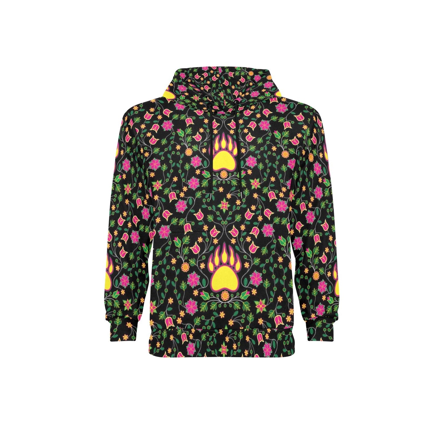 Floral Bearpaw Pink and Yellow Men's Long Sleeve Fleece Hoodie