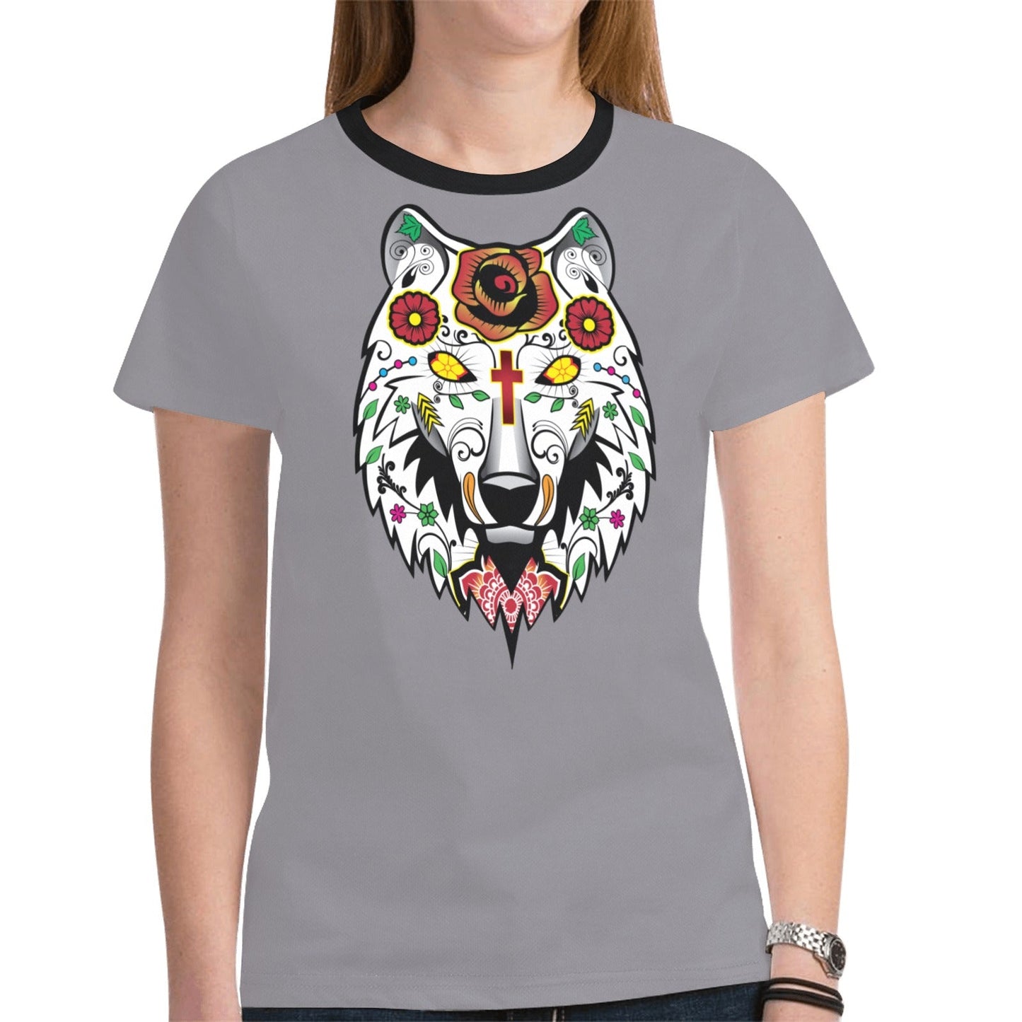 Wolf Spirit Guide Dark Gray New T-shirt for Women