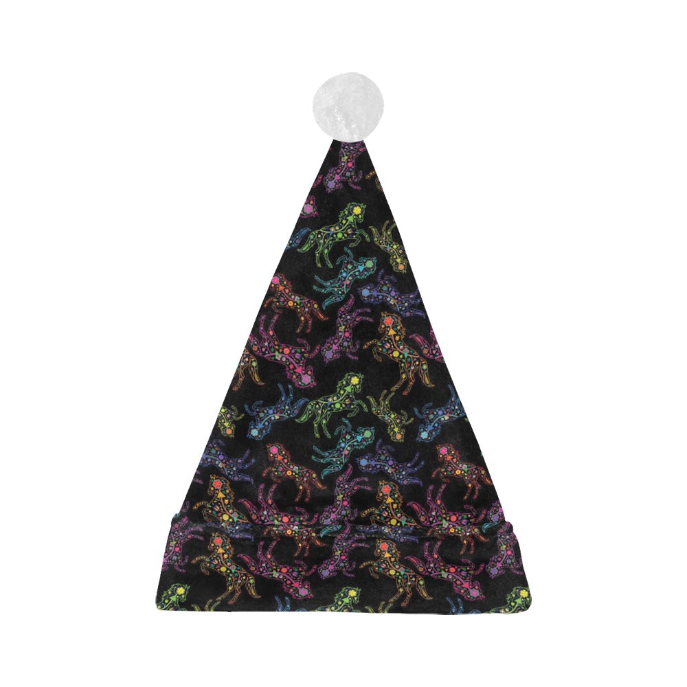Neon Floral Horses Santa Hat